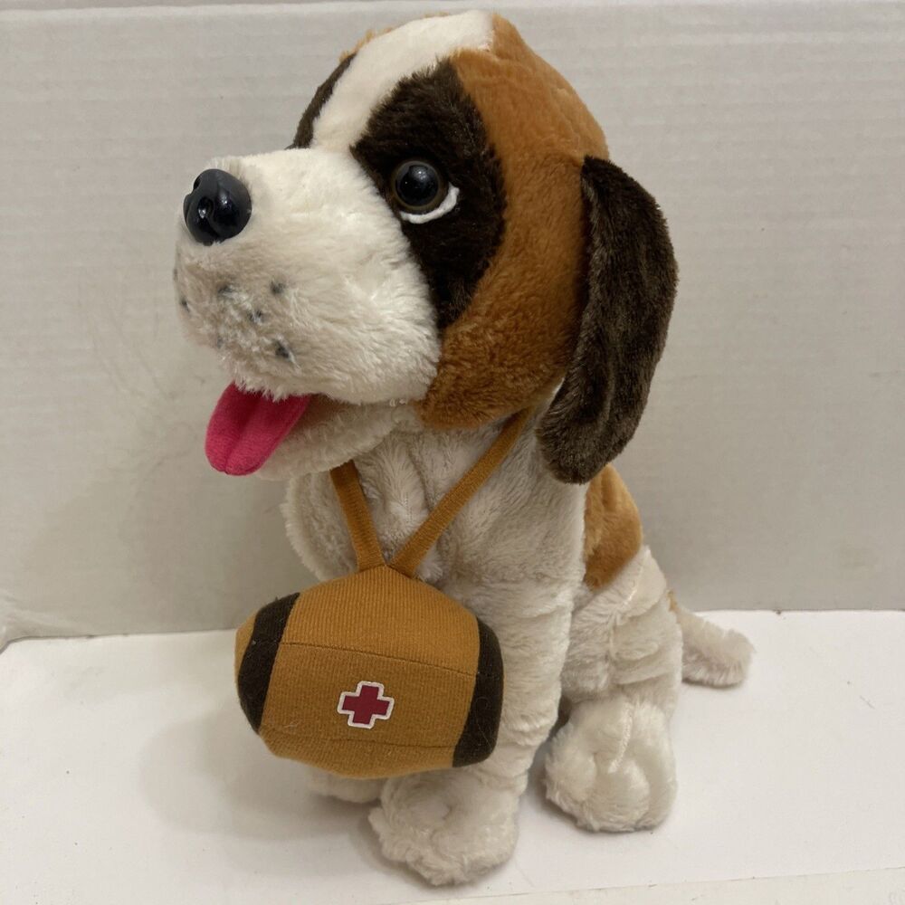 Calplush St Bernard Plush Stuffed Animal Recue Medic Dog Barrel 12”